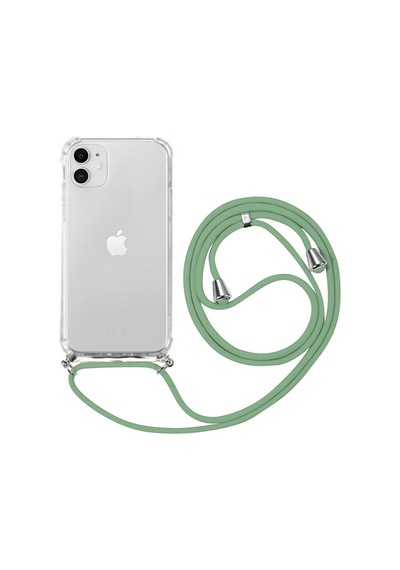 Iphone 11 Uyumlu Boyundan Askılı Şeffaf Darbe Emici Antishock Silikon Telefon Kılıfı Yeşil
