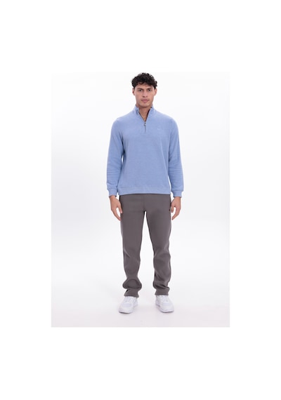 Rowinger Yarım Fermuarlı Dik Yaka Selanik Örme Erkek Sweatshirt Baby Blue