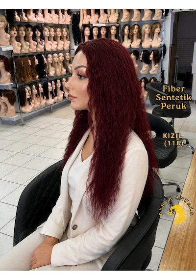 Afro Su Dalgası Peruk Fiber Sentetik Kızıl