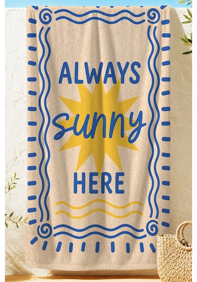 Güneş Temalı Sunny Marine Plaj Havlusu - Akdeniz Stili Sarı Mavi Hızlı Kuruyan Mikrofiber Havlu Yağmur Kanyon