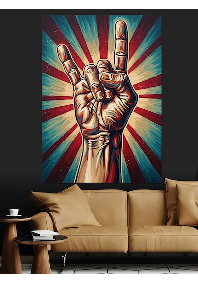 Ahşap Tablo Rock El İşareti Posteri
