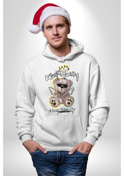 Gerçeklikten Uzak Tutun Kadın Erkek Beyaz Kapüşonlu Sweatshirt Hoodie Beyaz