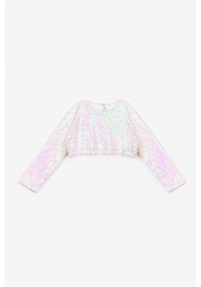 Le Mabelle Beyaz Uzun Kollu Pullu Kız Çocuk Crop Bluz Beyaz