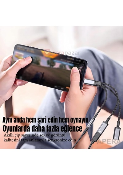 Type-c 3'ü 1 Arada Ses Ve Şarj Adaptörü 60w Hızlı Şarjlı 3.5mm Aux Ve Type-c Kulaklık Girişli Aynı Anda Şarj Ve Müzik Çoğaltıcı Cr96