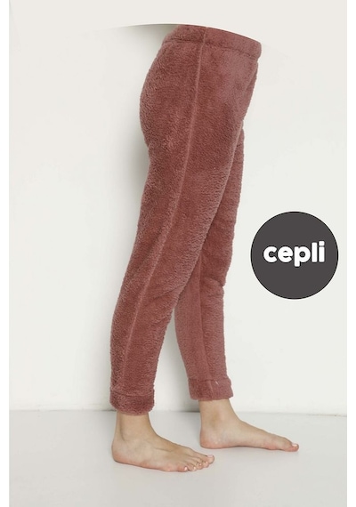 Cepli Lüx Pofuduk Polar Kışlık Pijama Altı Pofcepli Gül Tomurcuğu Gülkurusu