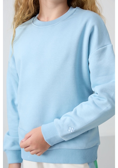 Tommy Life Açık Mavi Pamuklu İçi Tüylü Yumuşak Dokulu Oversize Nakışlı Kız Çocuk Sweatshirt - 75150 Açık Mavi