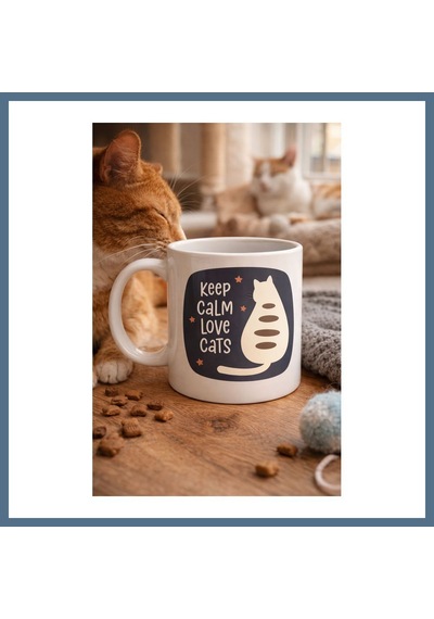 Buradabulabilirsin Keep Calm Love Cats Kedi Temalı Porselen Kupa Model 56 Sevimli Tasarım , Kahve & Çay Kupası Bbz Diğer