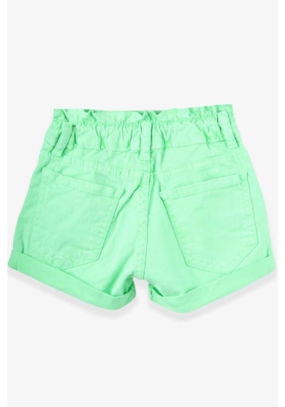 Kız Çocuk Gabardin Şort Bileklikli Neon Yeşil (3-8 Yaş) Yeşil