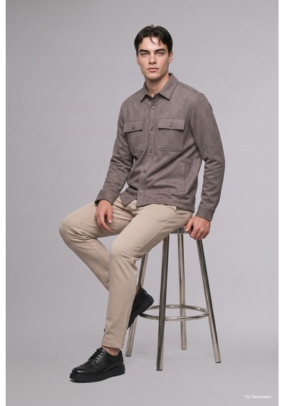 Defacto Regular Fit Polo Yaka Cepli Süet Gömlek Ceket A5110ax26wnkh466 Haki-kh466