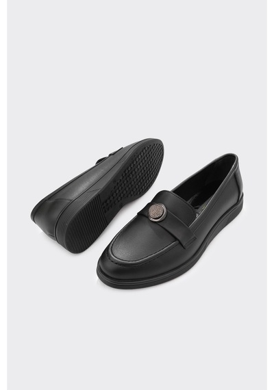 Derinet Hakiki Deri Kadın Loafer Siyah Siyah