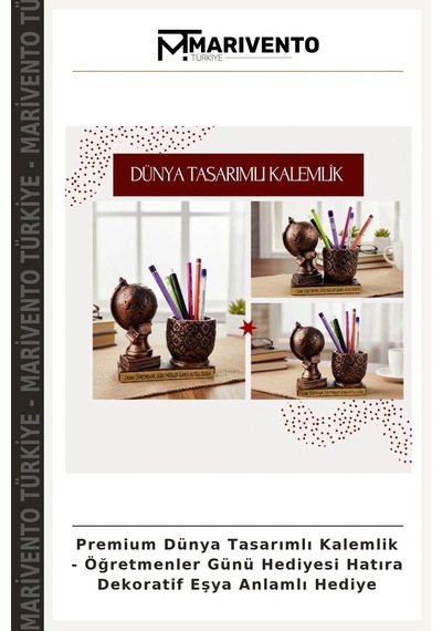 Premium Dünya Tasarımlı Kalemlik - Öğretmenler Günü Hediyesi Hatıra Dekoratif Eşya Anlamlı Hediye