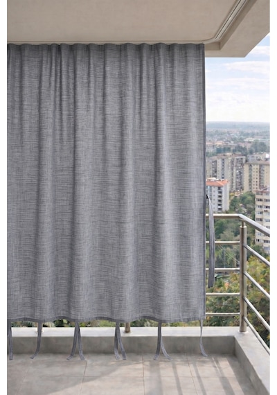 Gri Balkon Perdesi Kornişli Bağcıklı Su Geçirmez Güneşlik Dış Mekan Dayanıklı Modern Balkon Brandası