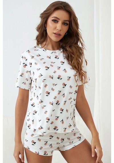Merry See Baskılı Kısa Kollu Şortlu Kadın Pijama Takımı - Beyaz
