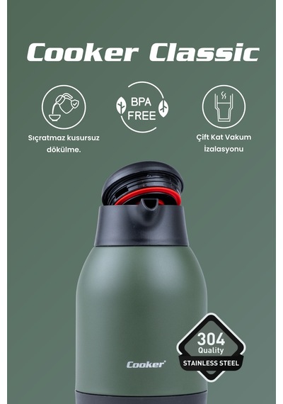 Cooker Classic 2 Litre Paslanmaz Çelik Termos Yeşil Ckr2038