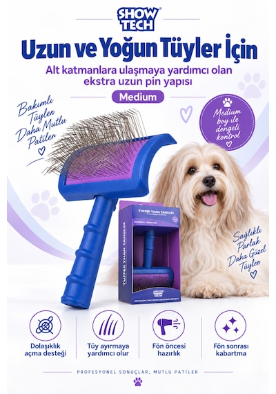 Showtech Tuffer Than Tangles Ekstra Uzun Kedi & Köpek Tarama Fırçası Medium