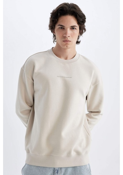 DeFacto Boxy Fit Bisiklet Yaka Baskılı Sweatshirt X8282AZ24AUBG766 Bej