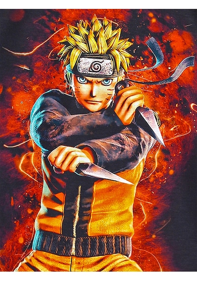 Dobakids 3D Baskılı Anime Naruto Uzumaki Unisex Çocuk Yetişkin Yazlık Siyah Tişört