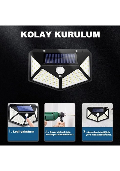 Tedar 100 Led Dış Mekan Solar Aydınlatma Fotoselli Solar Lamba Hareket Sensörlü Najmaddin