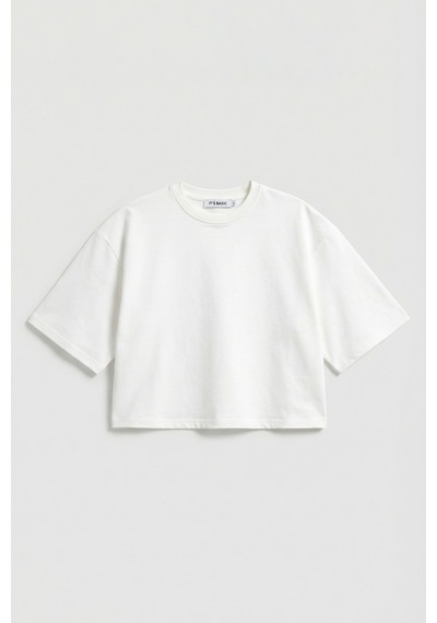 Itsbasic Kadın Kırık Beyaz Renk S6-101 Oversize Bol Kesim T-shirt