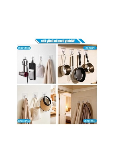 20 Adet Güçlü Yapışkanlı Şeffaf Duvar Askısı, Kapı Arkası Organizer 50cm