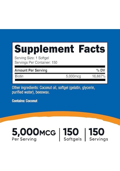 Biotin Vitamin B7 5,000 Mcg 150 Softgels Saç, Cilt Ve Tırnak Desteği