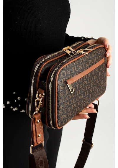 Just Polo Kadın Orta Boy Baskılı Şık Omuz Çantası Ve Cüzdanı Kombin Shopper K232053mh Kahverengi - Taba