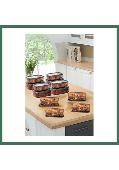 En-cag Oval 12 Parça Hava Almaz Sızdırmaz Saklama Kabı Seti Füme 4x 300/500/800 Ml Bss