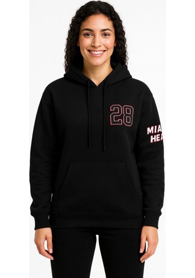 Velmora Fashion Kadın 3 İplik Pamuklu Kapüşonlu Kanguru Cepli Baskılı Hoodie Sweatshirt - Siyah