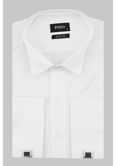 İmza Beyaz Uzun Kol Ata Yaka Slim Fit Dar Kesim Basic Gömlek 1004220060-beyaz Beyaz