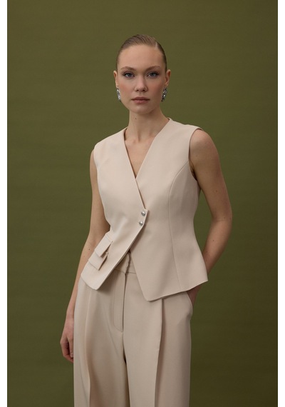 Sateen Sofia Yelek - Bej-137057 Bej