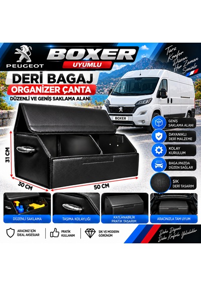 Peugeot Boxer Uyumlu Oto Bagaj Organizeri Deri Bagaj Kutu Çanta 1