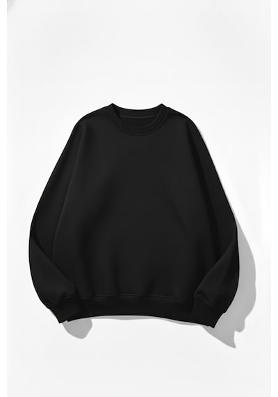 Uyguntarz Unisex Yumuşak Dokulu Düz 3 İplik Oversize Sıfır Yaka Sweatshirt Sade Ve Modern Görünüm siyah