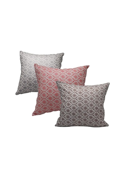 Melisa Damask Baskılı Duck Kumaş Kahve&kırmızı&gümüş Kırlent 45 45 Cm Üçlü - 813 45 x 45