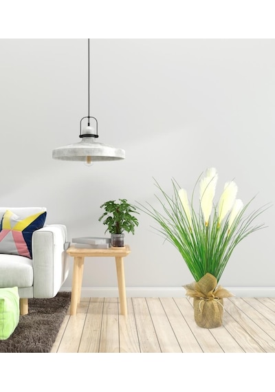 Yapay Çiçek Beyaz Püskül Grass Keten Saksılı Panpas 80 40cm Saz