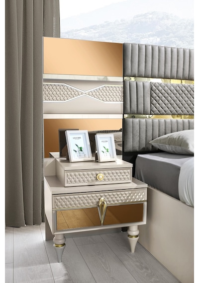 Marsilya Bazalı Karyola Ve Başucu-bench'li +2 Adet Komodin 160 x 200 CM