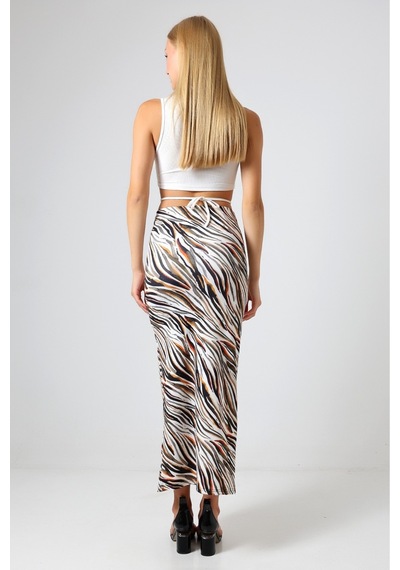 Gugus Kadın Derin Yırtmaçlı Dijital Baskılı Etek Maxi Boy 92 Cm Renkli Zebra