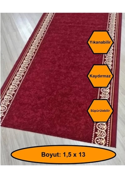 Desenli Kaydırmaz Yolluk Kilim Halı 1,5x13 Metre Çok Renkli