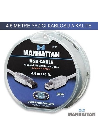 Manhattan Usb Yazıcı Kablosu 390187 4.5Mt / 15Ft. %100 Kalite