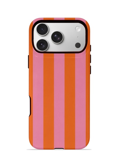 Apple iPhone Uyumlu 17 Pro Max Vorian Çift Katmanlı Magsafe Kılıf Tangerine Rose Stripe