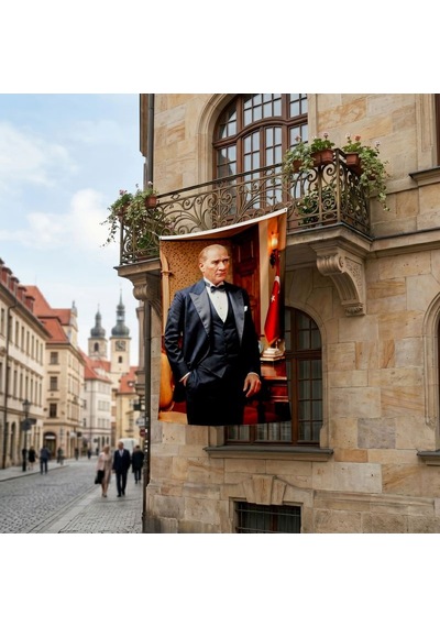 Mustafa Kemal Atatürk Takım Elbiseli Poster Bayrak Premium Raşel Kumaş Ata47 Diğer