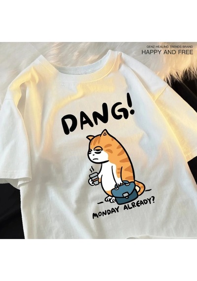 Startmore Beyaz Pazartesi Zaten Dang Yorgun Kahve Çalışma Kedi Baskılar An Tee Hip Hop T Rah Beyaz