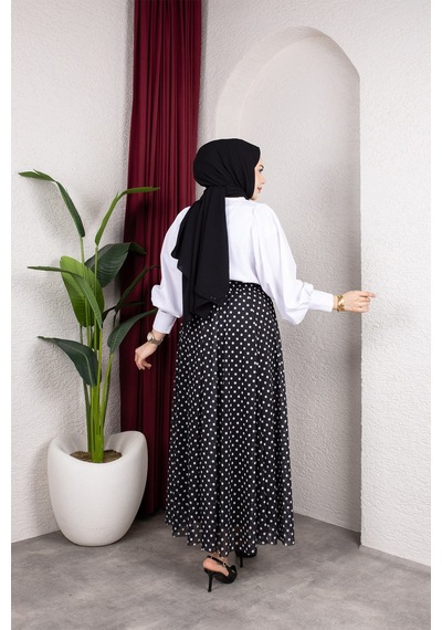 Hira Life Fashion Kadın Astarlı Puantiye Desenli Tül Etek Siyah Siyah