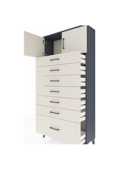 Arges Dolap Tek Raflı 7 Çekmeceli 2 Kapaklı 88x30x182 Antrasit-aytaşı Antrasit