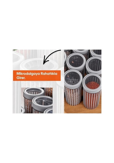 3'lü Çevir Aç Kapak Kavanoz Plastik Saklama Kabı Seti, Büyük, Orta, Küçük, 3 Boy Bej Diğer