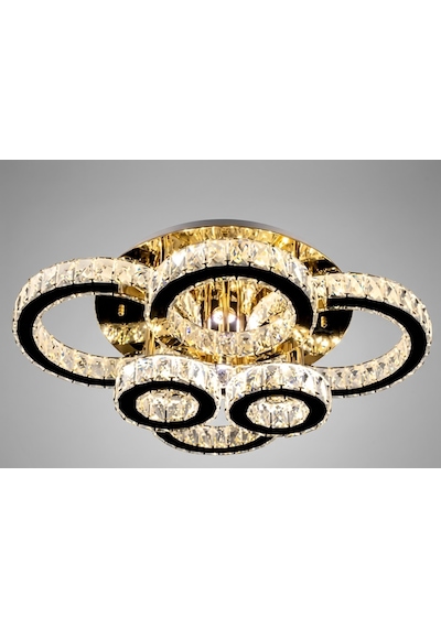 6 Halkalı Modern Kristal Led Plafonyer Avize Altın - Gold