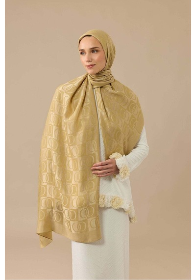 Imannoor Dama Desen Gold Naia Pamuk Şal 70x200 Sarı