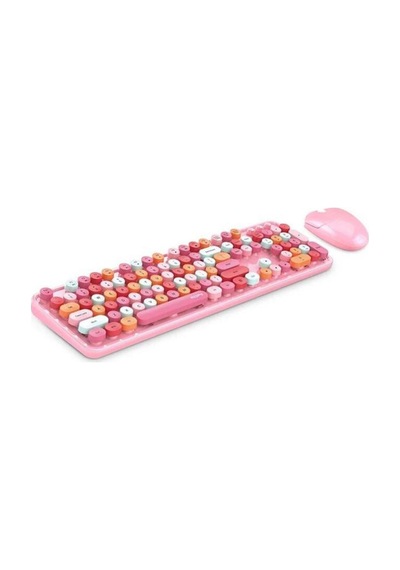 Renkli Daktilo Tarzı Vintage Mekanik Klavye Mouse Pc Laptop Uyumlu Kablosuz