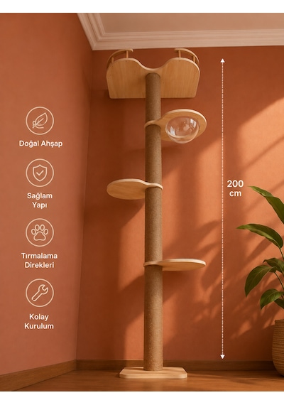 Modern/lüks Kedi Kulesi, Kedi Evi Ve Tırmalama Kulesi, Kedi Kulesi, 2mt Yükseklik