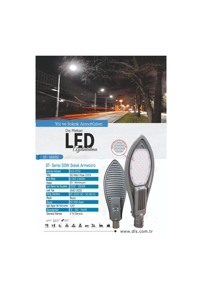 50w Led Yol Sokak Armatür Dls Park Bahçe Çevre Site Bina Dış Meka N11.319