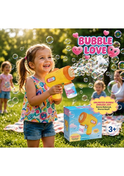 Pilli Işıklı Köpük Tabancası Otomatik Işıklı Baloncuk Tabanca Bubble Gun Çocuk Oyuncağı